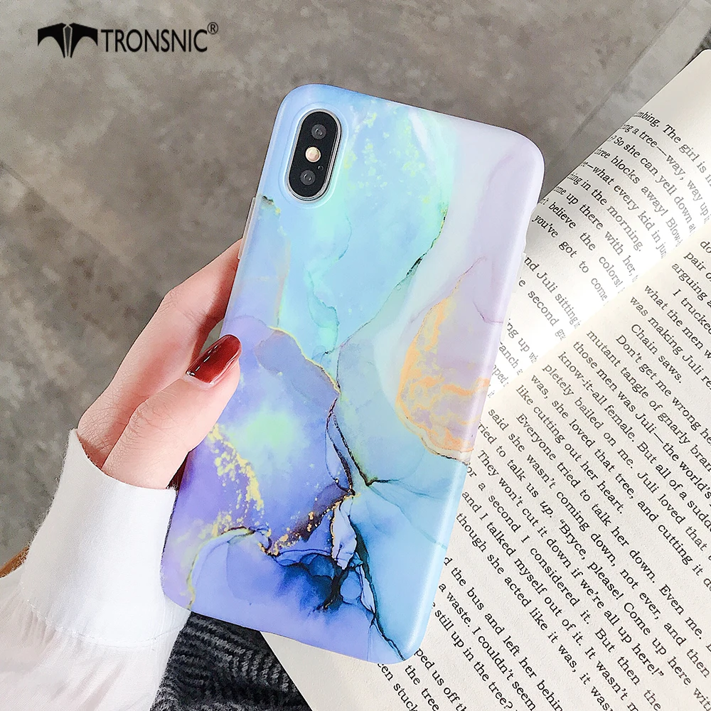 Чехол TRONSNIC для телефона с мрамором iPhone X XS MAX XR гранитный синий матовый мягкий