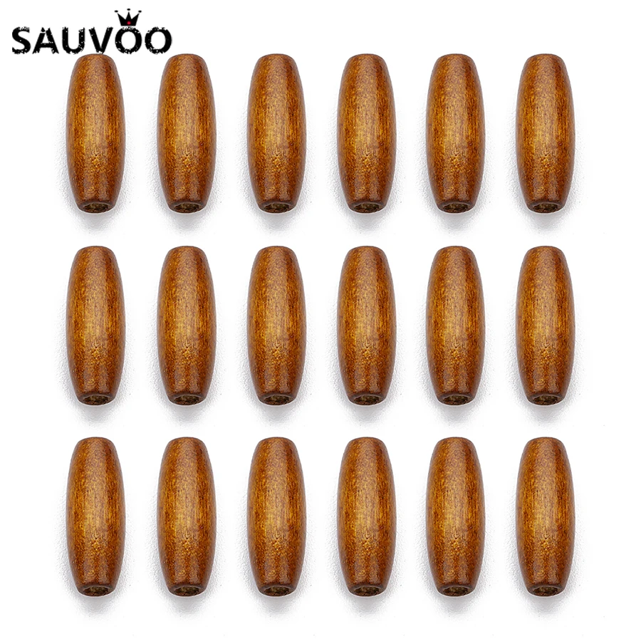 SAUVOO 100 шт. овальные Круглые бусины 8*22 мм натуральные деревянные с отверстием 3 для