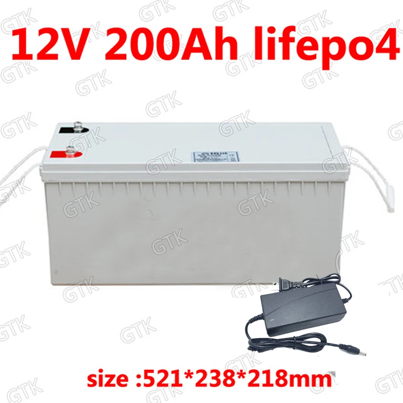 

GTK Waterproof Lifepo4 12V 200AH lithium battery BMS 4S 12.8v for inverter EV Fishing boat skateboard ATV +10A Charger