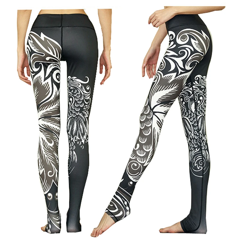 

Women High Waist  Jogging Yoga Pants High Waist  black white  Printed Running Gym Sports Leggings  Women's Tracksuit G-378