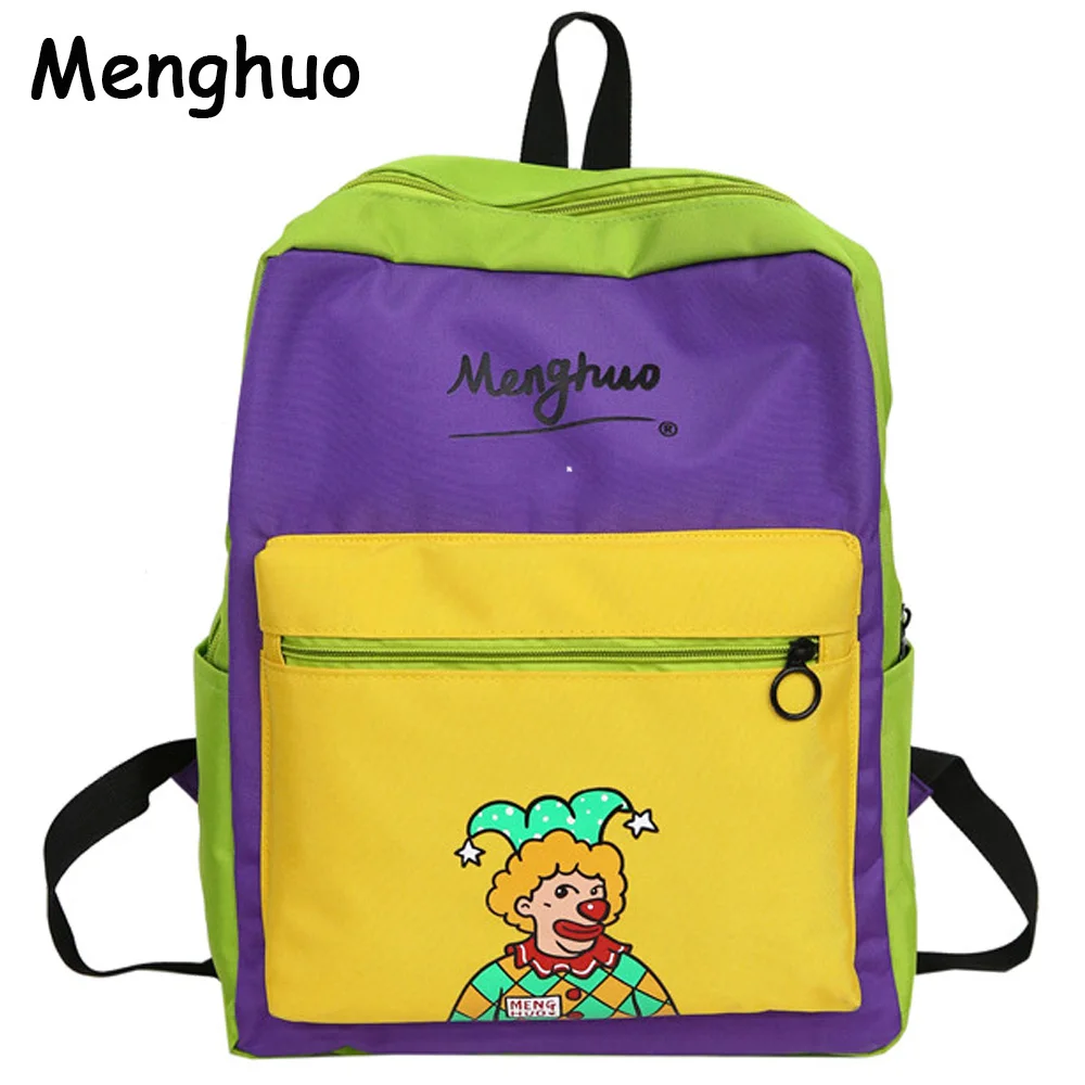 

Menghuo Panelled Backpack Women Large Capacity School Backpack Bags for Girls 2018 Clown Printing Ultralight Backpack Mochilas