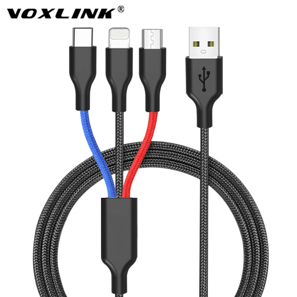 VOXLINK 3 в 1 USB кабель для iPhone XS Max XR X 8 7 зарядное устройство Micro USB кабель для Android USB TypeC для samsung S9 S8 телефонные кабели