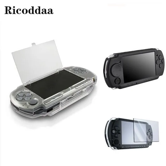 Best Offers 3 in 1 Crystal Hard Carry Case + (Black) Soft Silicone Skin Case Compatible with Sony PSP 2000/3000 + LCD Screen Protector Film
