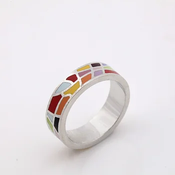 

Free Shipping! Shining Multicolor Lines Silver Plated Enamel Jewelry Ring ,1 pcs/pack