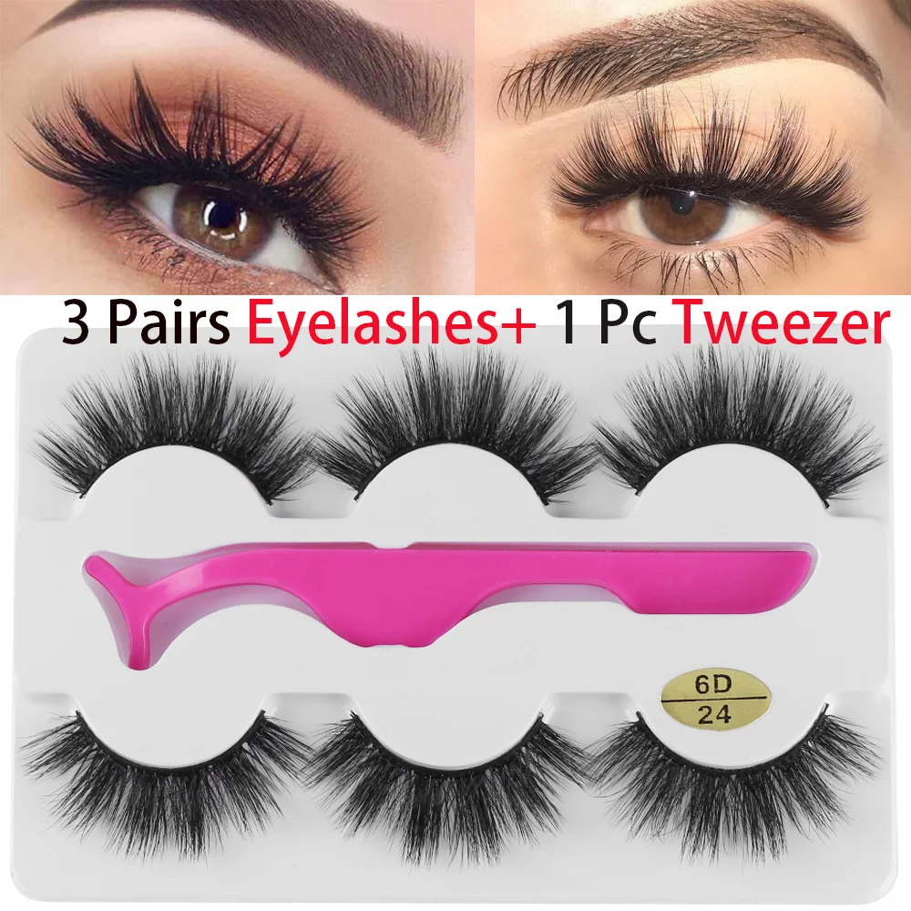 

3 Pairs False Eyelashes Wispy Fluffy Thick Long Fake Eye Lashes With 1 Pc Tweezer Handmade Natural Eye Extension Beauty Tools