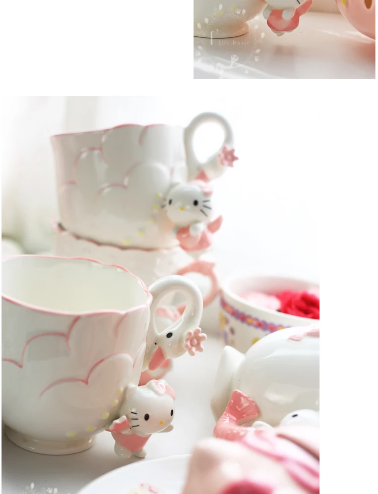 300 мл фарфоровая кружка с изображением милых животных Русалочки, принцессы, котенка, лебедя, молочного кофе, керамическая кружка для послеобеденного чая