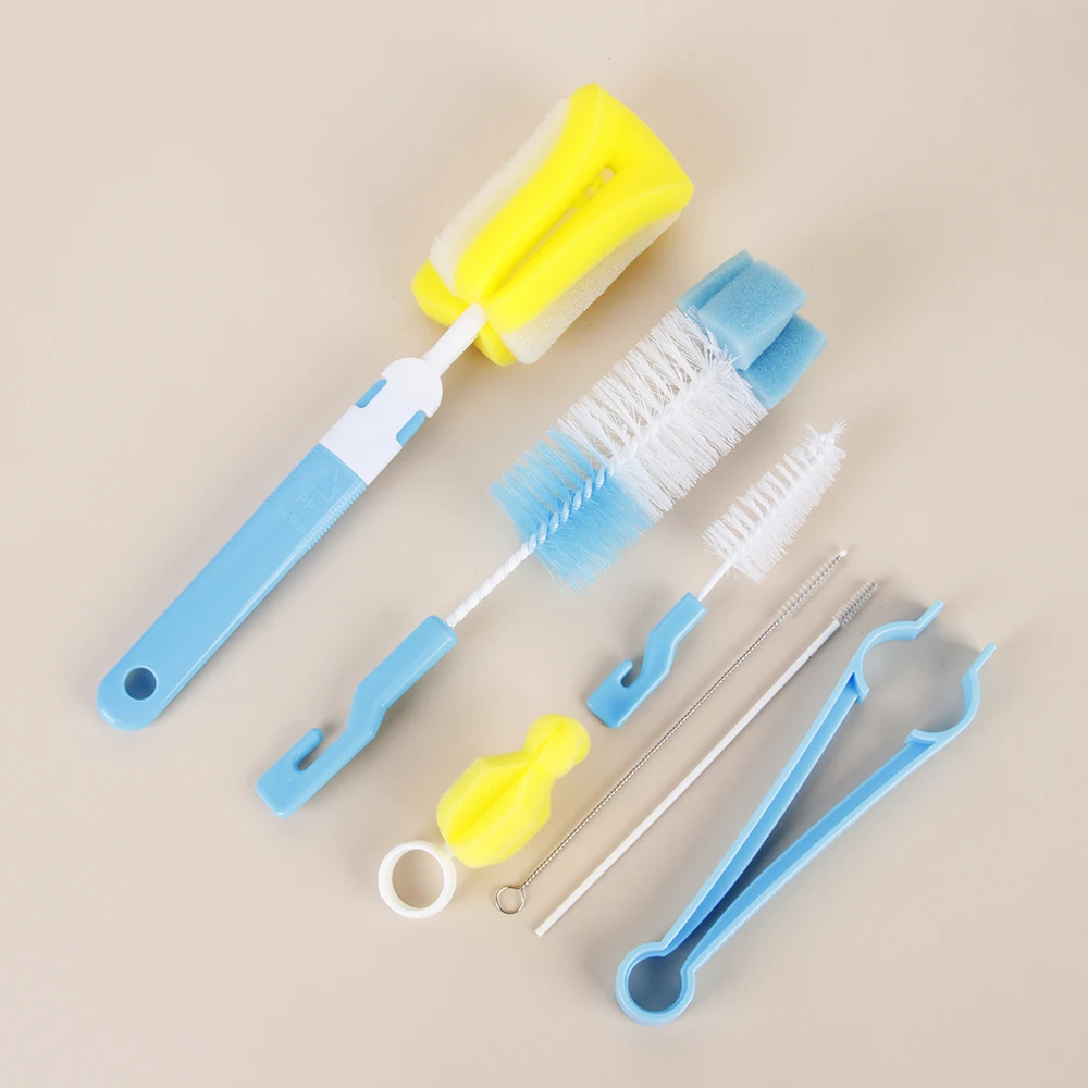 7pcs Baby Bottle Brush Nipple 360-degree Rotating Clean Sponge Washing Tools