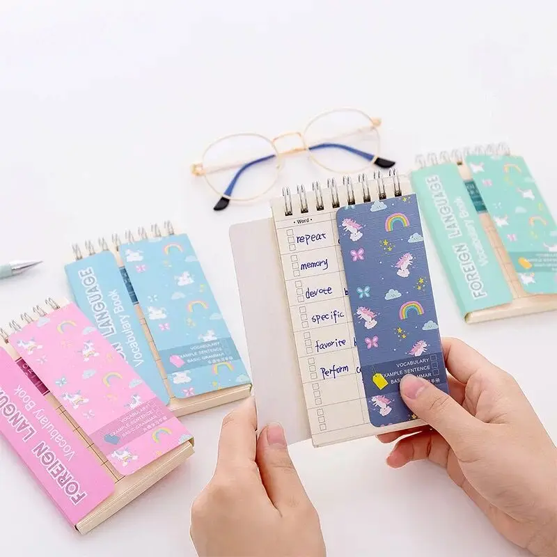 Kawaii Мультфильм Единорог карманные студенты словарь блокнот английские карты для