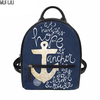 

Customized Backpack Women Mini Backpacks Anchor Printing PU Leather Rucksack Teenager Girls Schoolbag Casual Travel Daypack New