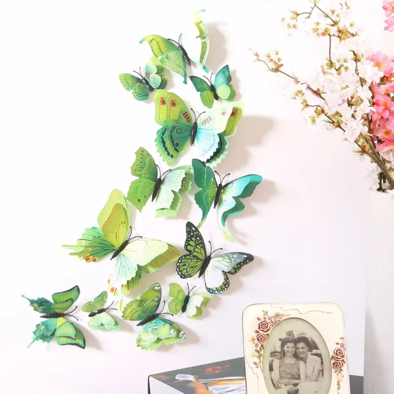 12 шт двойные крылья украшение дома бабочки-магниты наклейки на холодильник домашний декор Съемные 3D наклейки на стену домашний декор