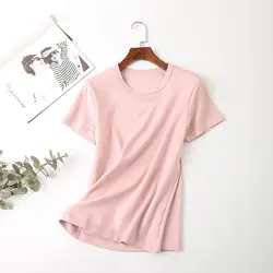 Удобный однотонный с коротким рукавом o-образным вырезом футболки Тонкий хлопок Футболка женская Повседневная Camiseta Mujer Haut Femme
