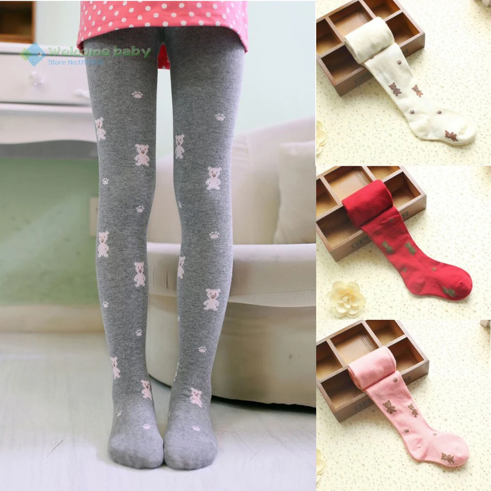 

High quality child kids children's tights for girls Cotton pantyhose lovely cartoon bear 5 colors stockings spring/autumn 3-7Y