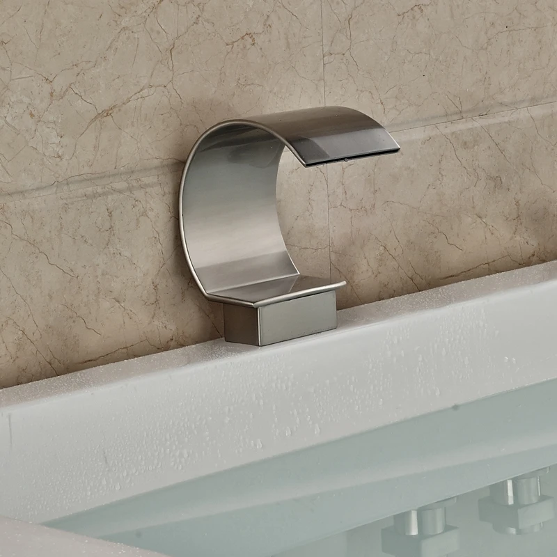 Arc Shape Free Shipping Waterfall Faucet Spout Bathroom Taps Without Switch Brushed Nickel Finish