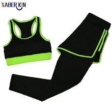 Женский йога фитнес-Спорт наборы Спортивная одежда для спортзала 2 шт./компл. спортивные костюмы бюстгальтер+ набивные Штаны Для Йоги Спортивные Леггинсы костюмы CT010-CGR1