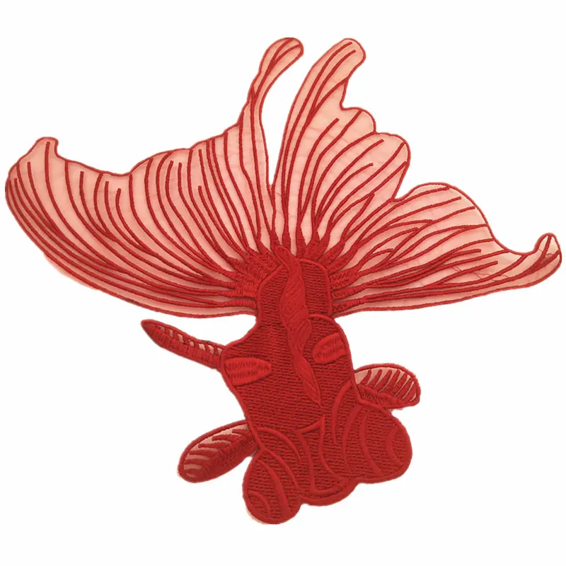Embroidery Goldfish Patch Embroidered Fish Patches (2)