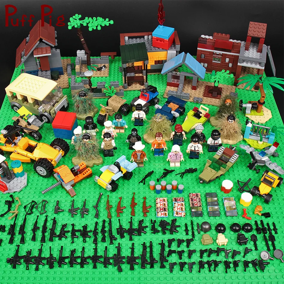 

Military Simulated Battlegrounds Soldier Weapon Gun Pack PUBG Building Blocks Blocos De Montar Army ww2 Tank Children Toys