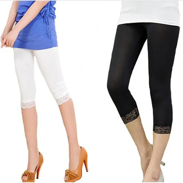 Women Elastic Lace Leggings Summer thin three quarter Pants bodycon