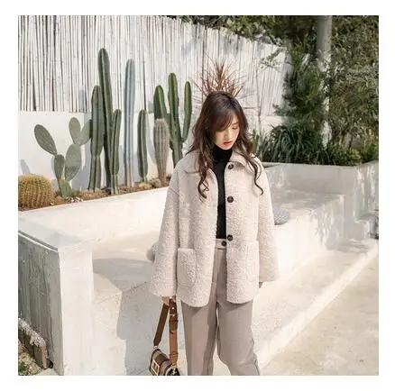 Integral Pelz Ausgabe Damen Lamm Lokomotive BeigeKhaki Short Koreanische Dick Jacke Samt Winter 2018 Neue Lose H2D9IWEY