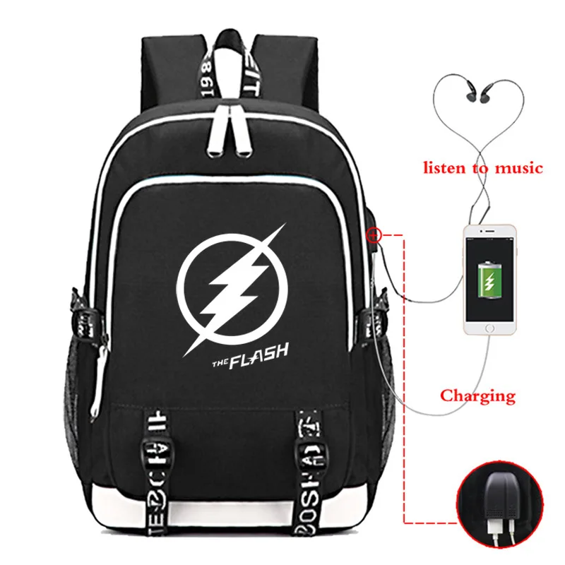 The Flash USB Backpack Laptop Bags Student School Bags Bookbag DC Comics Teens Shoulder Travel Bags