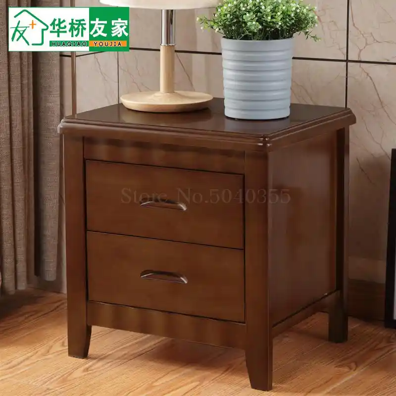 Dormitory Bedside Table Solid Wood Simple Modern Locker Walnut Wood Color Mini Side Cabinet Bedroom Economy Home