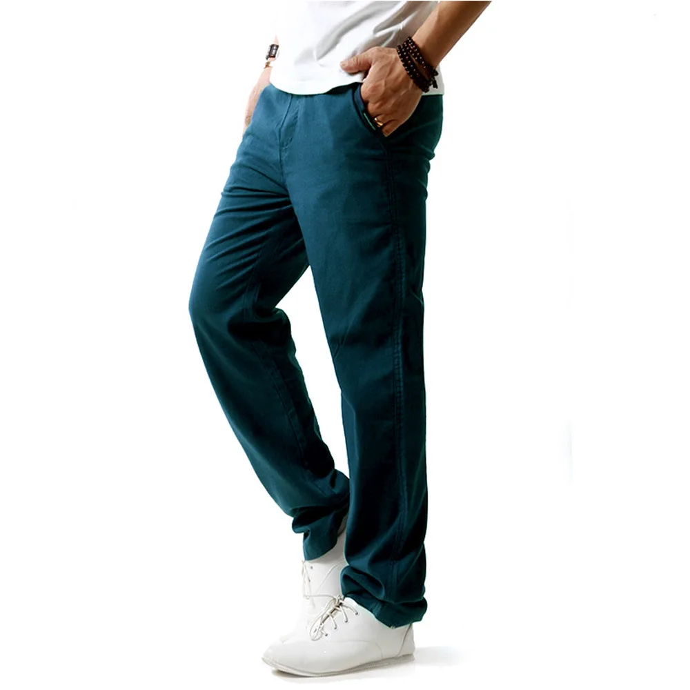 Фирменная Новинка летние льняные Повседневные штаны для мужчин Для мужчин Твердые Тонкий дышащий джоггеры Треники лен хлопок прямые брюки Мужской Ткань PT-132