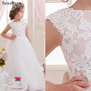 

Vestidos De Comunion White Lace Kids Evening Gowns Flower Girl Dress First Communion Dress Party Prom Pageant gown Custom Made