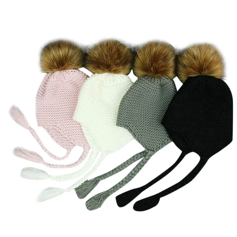 Милые детские шапки для маленьких мальчиков и девочек, детская шапка, теплая зимняя вязаная шапка, Модная Меховая Шапка-бини