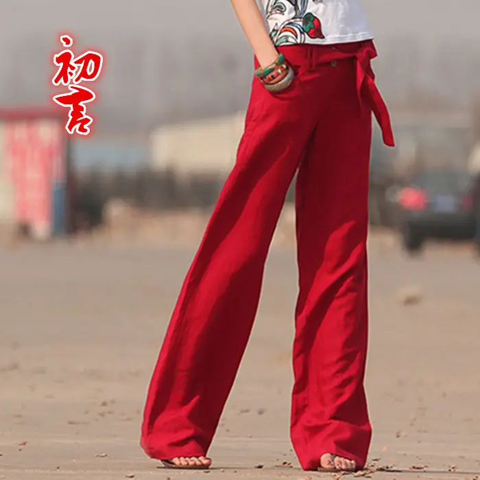 

summer women's Pants elegant linen casual pants female Vintage straight pants cotton linen wide leg pants loose trousers