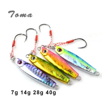 

TOMA 4PCS/lot Metal Jigging Fishing Lure with Hook 7g 14g 28g 40g Mini Jig Hard Bait Slowly Sinking Spoon Lure Fishing Tackle