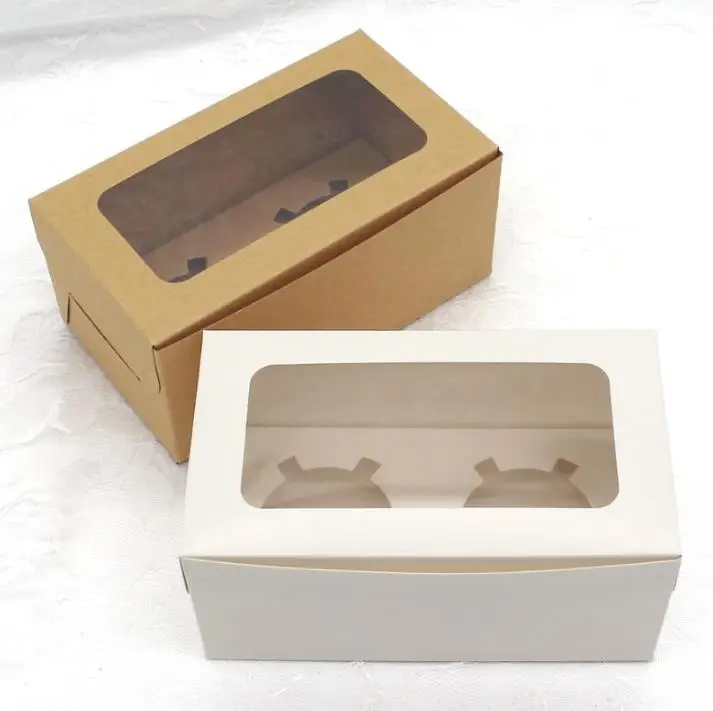 kraft Card Paper Cupcake Box 2 Cup Cake Holders Muffin Cake Boxes