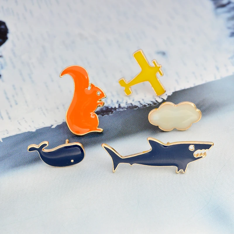 

Cartoon aircraft cloud shark whale squirrel Brooch Pins Air plane DIY Denim jacket Pin Badge Jewelry Gift for kids women girl