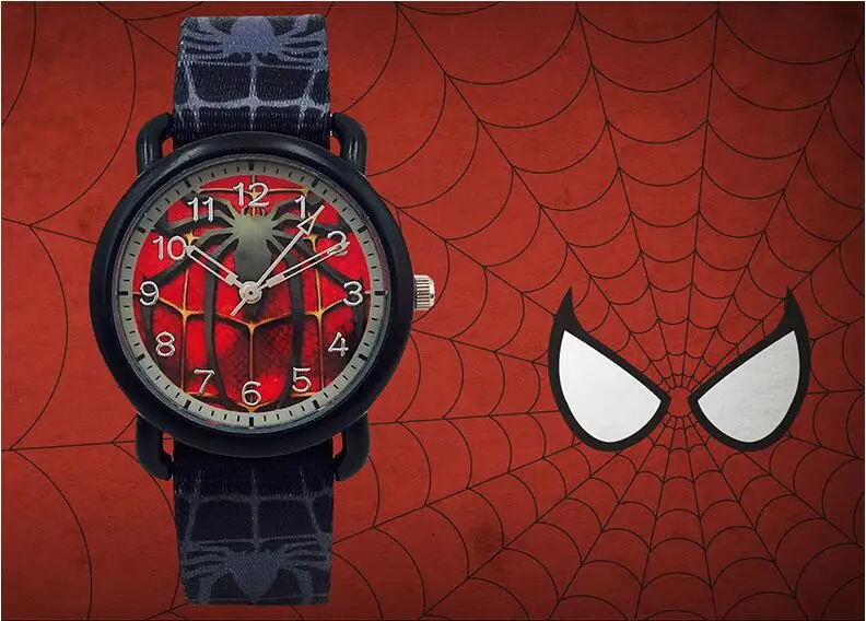 Детские парусиновые часы с человеком-пауком для мальчиков, модные студенческие водонепроницаемые кварцевые электронные детские часы с героями мультфильмов