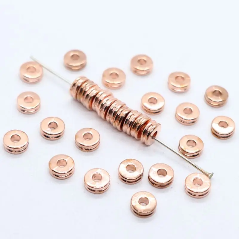 

60pcs Alloy Rose Gold Round Charm Loose Spacer Beads 6.5x2mm DIY Beaded Jewelry Findings