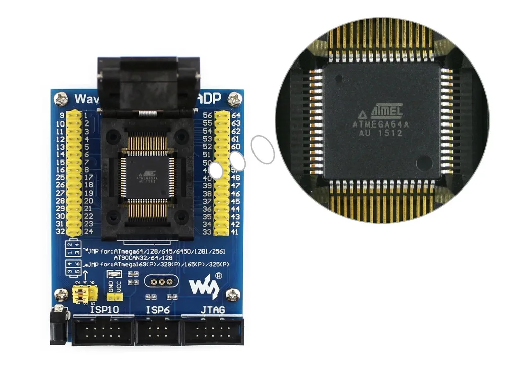 M64+ ADP# ATmega64 ATmega128 ATmega169 mega64 mega128 mega169 TQFP64 AVR программируемый адаптер тестовая розетка