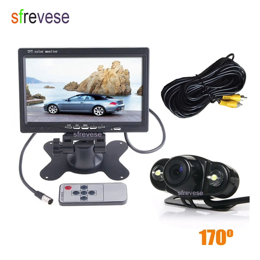 

7" TFT LCD Monitor Car Rear View Kit + 4 LED Vehicle Reversing Reverse Parking Backup Camera 170 Degree Waterproof