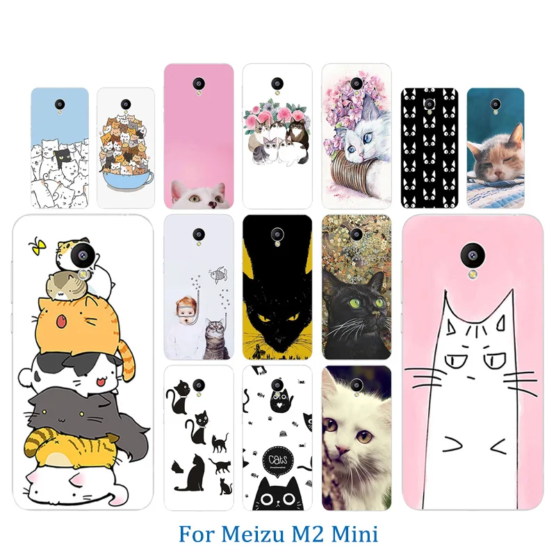 for Meizu M2 Mini Phone Case 5.0 inch Soft TPU Clear Luxury Silicone Back Cover Matte Luck Cat Pattern Meilan Ultra Funda |