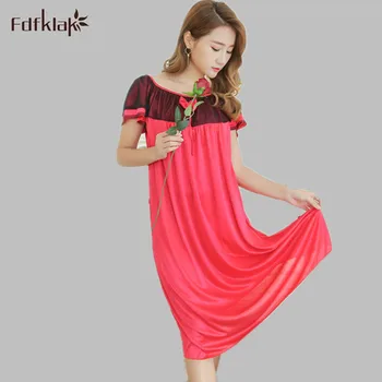 

2019 New Arrival Ice Silk Sleepwear Home Wear O-neck Loose Female Nightgowns Nightwear Sexy Night Dress Long Ladies Nightshirt