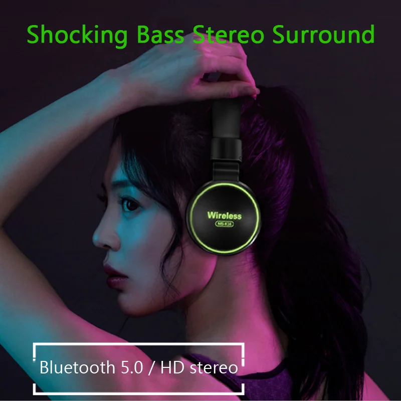 Bluetooth 5 0 Headset Wireless Headphones Gaming Headset with Mic for xiaomi iPhone Professional Gamer Surround Sound LED Light