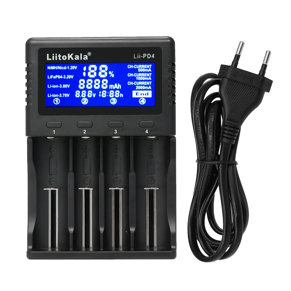 

LiitoKala Lii-PD4 Intelligent Battery Charger Smart Charger 4 Battery Slots LCD Display for 18650 Ni-MH Ni-Cd Li-ion Batteries