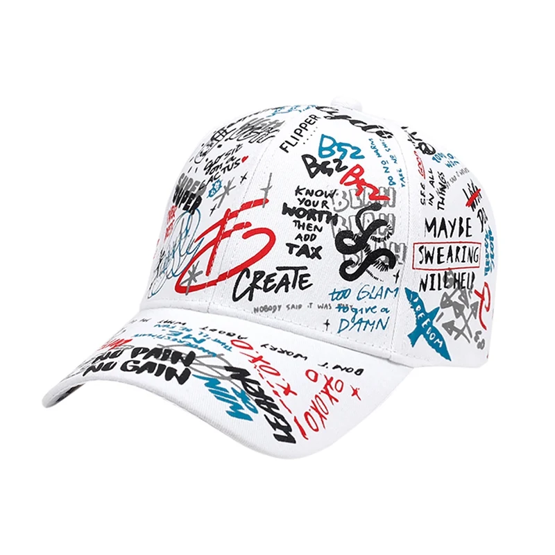 Бейсболки женские мужские красочные граффити напечатаны хлопок шляпа из полиэстера головные уборы Спортивная одежда для улицы с регулируемой застежкой сзади - Цвет: Белый