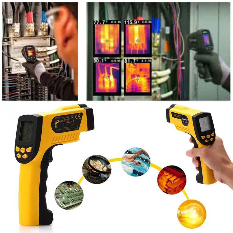 

Thermometer LCD Temperature Non Contact Yellow + Black Digital Infrared Laser Pistola Tester Gun