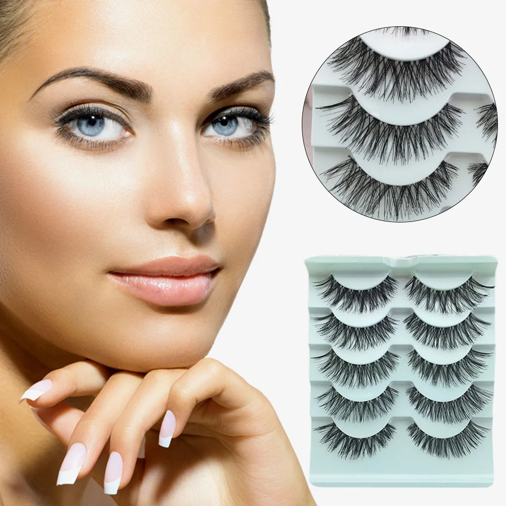 Natural Fake Eyelashes Handmade 5 Pairs/set Soft Sparse Cross Eye