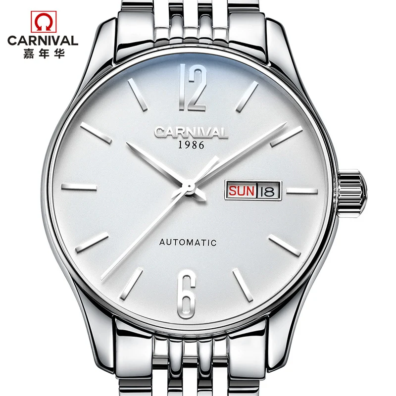

Skeleton watch CARNIVAL Fashion Mens Watches top brand luxury Automatic Watch Men Dual Calendar Week Sapphire Mechanical watches