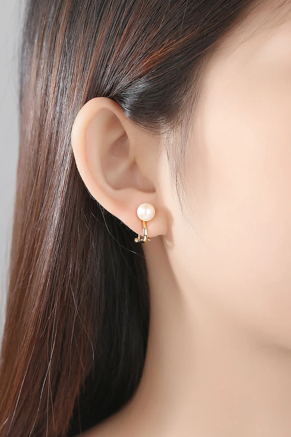 PAG & MAG Fashion élégant 7-8mm naturel rond perle Clip boucles d'oreilles pour les femmes véritable 18 K or jaune sans oreille Clip bijoux Au750 - 2
