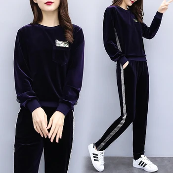 

Velvet Two Piece Set Tracksuit Women Plus Size 5xl Ensemble Femme Survetement Vogue Year-old Female Costume Conjunto Feminino
