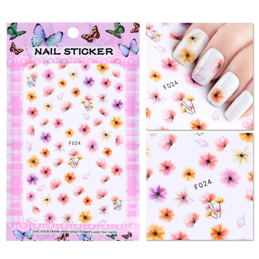 1 лист, рельефные 3D наклейки для ногтей, Цветущий цветок, стикеры 3D на ногти Nail Art Наклейки, клей для маникюра, советы для украшения ногтей, SAF199 - Цвет: F024