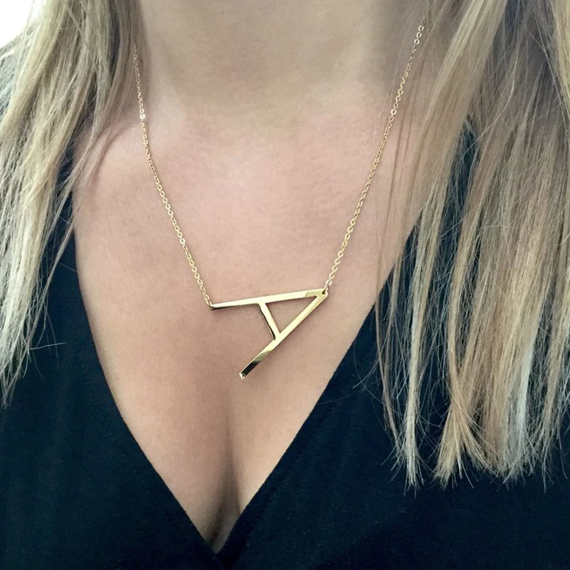 Sideways Large Initial Necklace Gold 