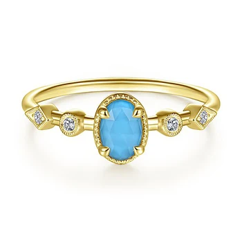 

HUITAN Fashion Stackable Thin Ring with Oval Cutting Blue Cubic Zirconia Prong Setting Special Anniversary Gifts Rings for Women