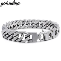 Gokadima Нержавеющая сталь браслет Для мужчин ювелирные изделия ссылка Кубинский цепи 2018, bijoux Панк-рок, байкер, подарок, для pulsera hombre WB022 - изображение