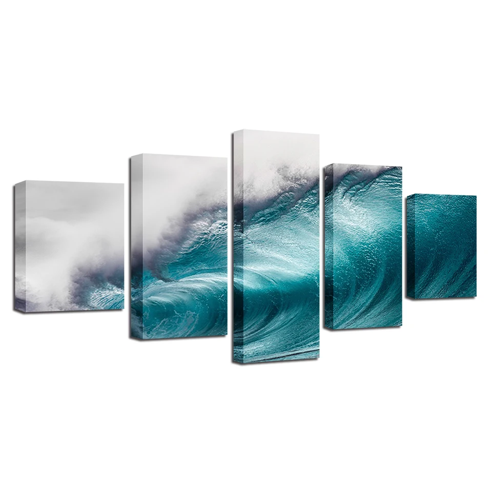 Modern Canvas Paintings Wall Art HD Prints 5 Pieces Rolling Waves Pictures Ocean Sea Wave Seascape Posters Home Decor Framework